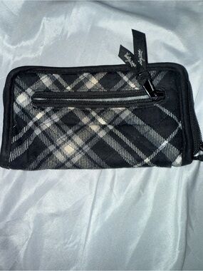 Thirty One Quilted Black Plaid Zip Around Travel Wallet